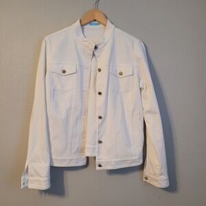 J. McLaughlin White Denim Jacket Womens L Ladies Jean Style Lightweight